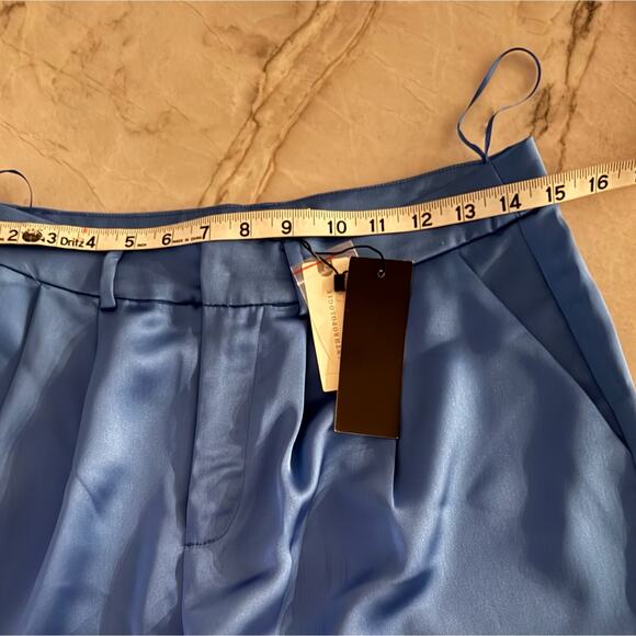 Anthropologie Du Paradis Pants Sz S Blue Satin High Waist Wide Leg Holiday NWT - Picture 6 of 9